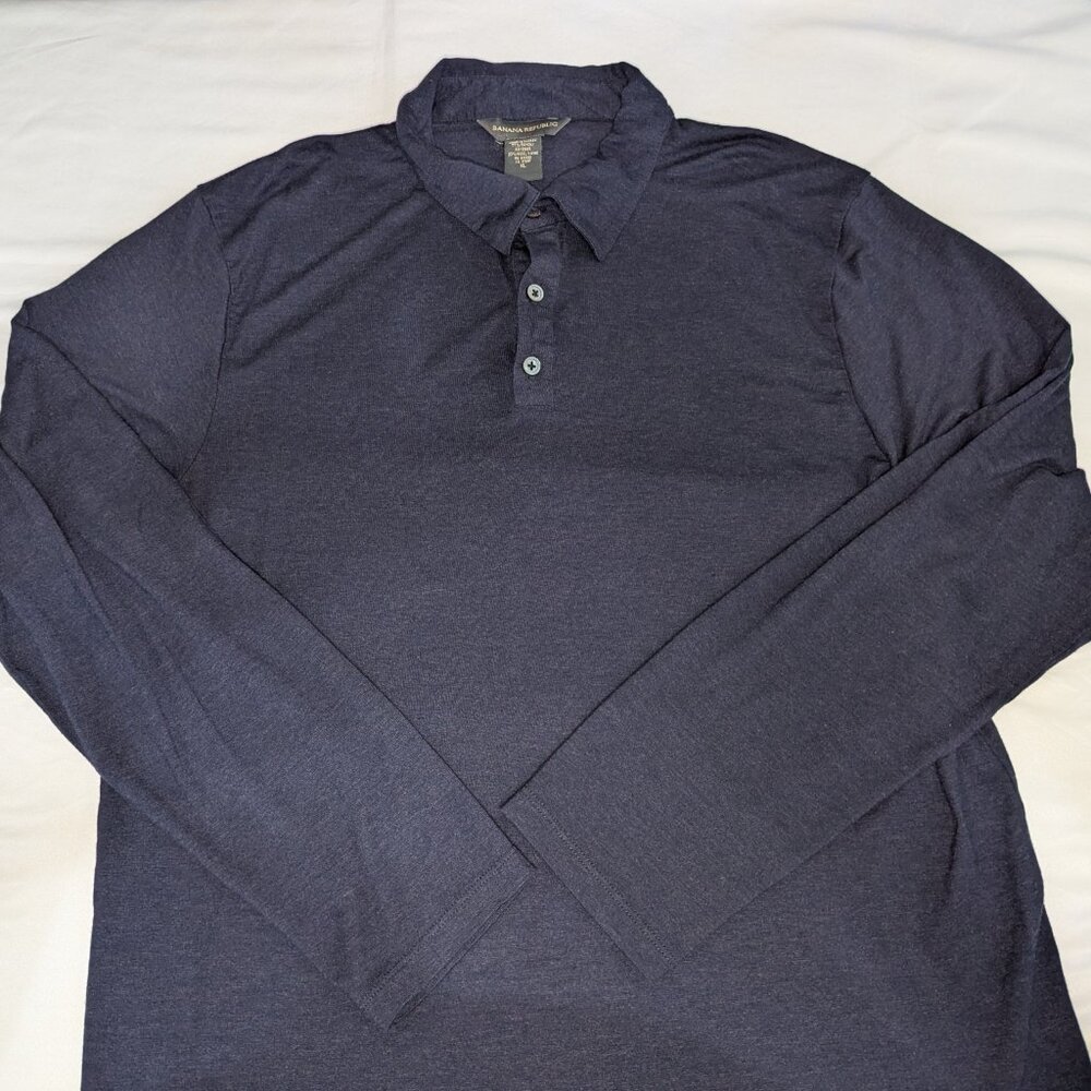Vintage Banana Republic Men Polo Shirt Long Sleeve XL Navy Blue Wool Blend Y2K